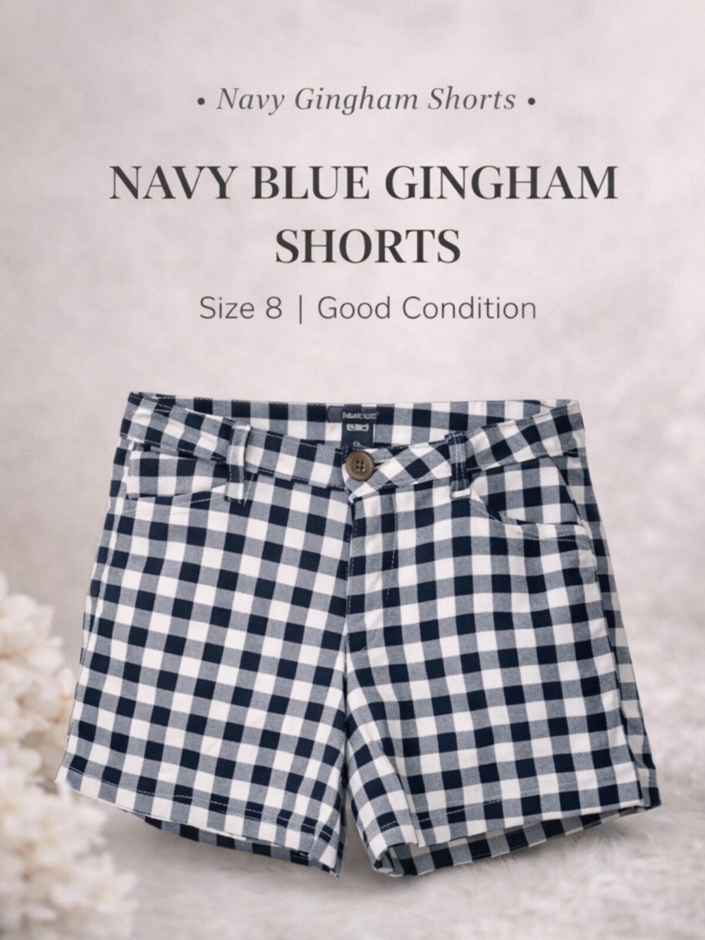 St. John’s Bay Gingham Shorts Size 8 Navy Blue White Check Classic Summer